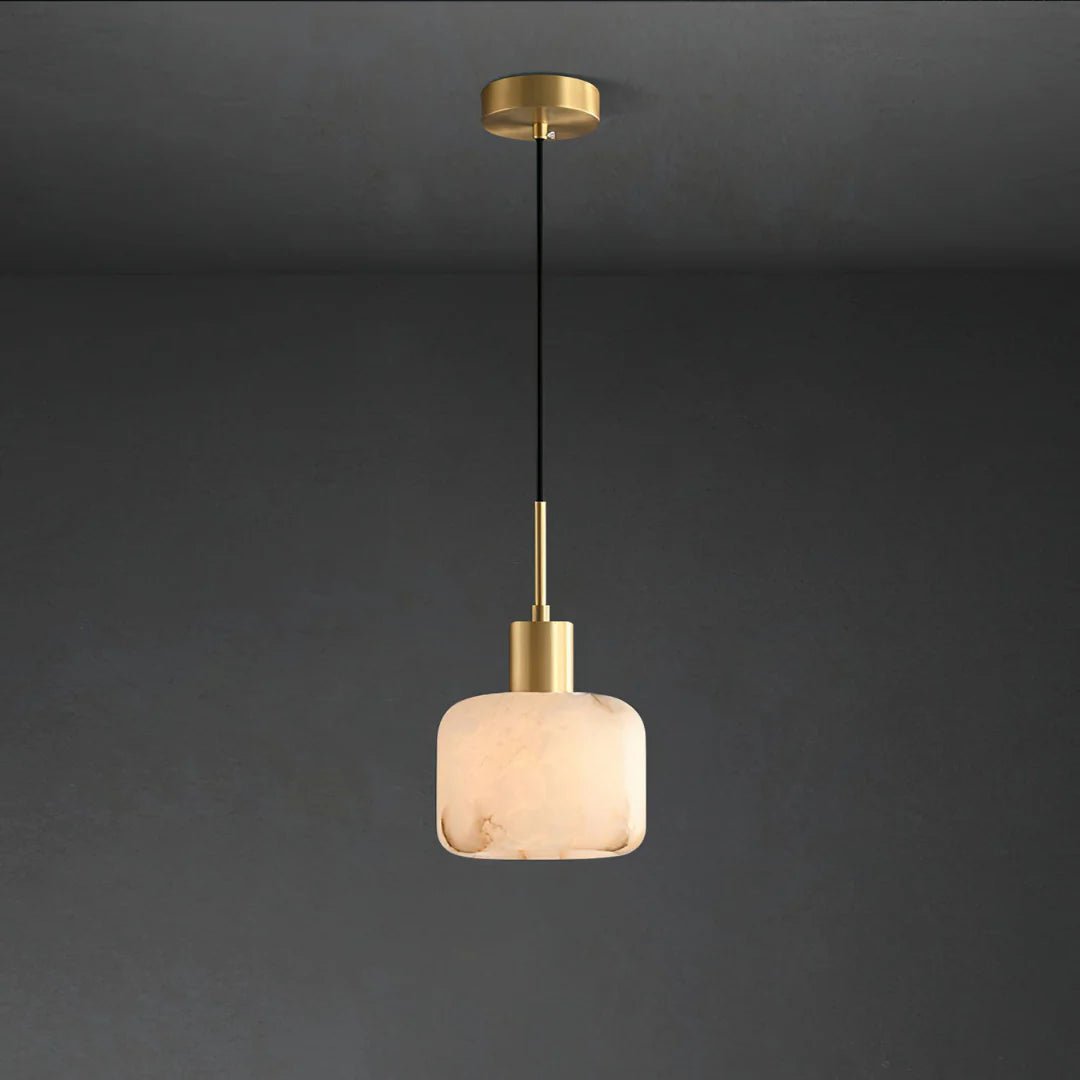 Pendant LightNatural Alabaster Small Pendant LightDia 17cm x H 30cm / Φ 6.7″ x H 11.8″Gold + WhiteLennar Visual