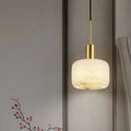 Pendant LightNatural Alabaster Small Pendant LightDia 17cm x H 30cm / Φ 6.7″ x H 11.8″Gold + WhiteLennar Visual