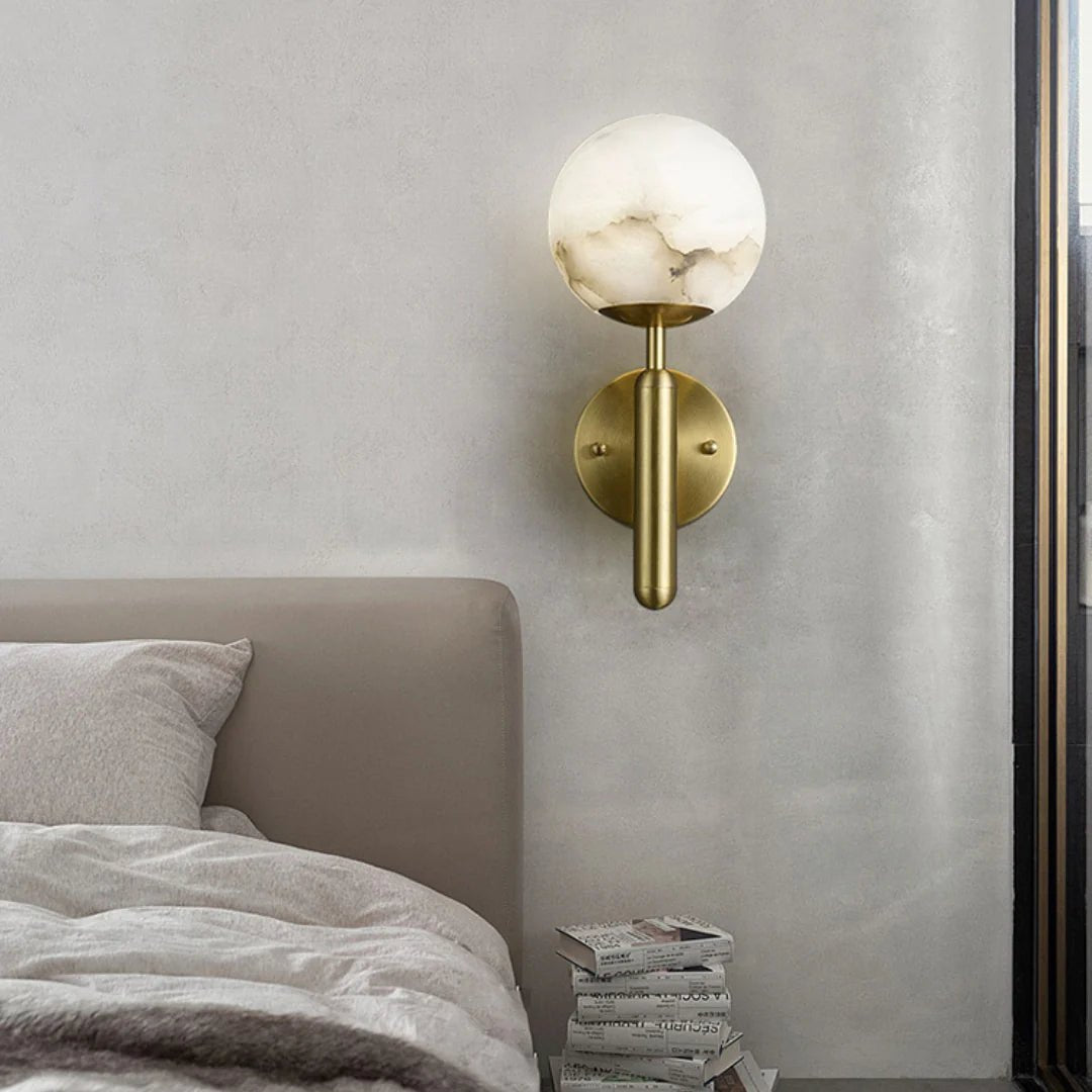 Wall LampOrbis Alabaster Wall LampDia 15cm x H 35cm / Φ 5.9″ x H 13.8″Gold+WhiteLennar Visual