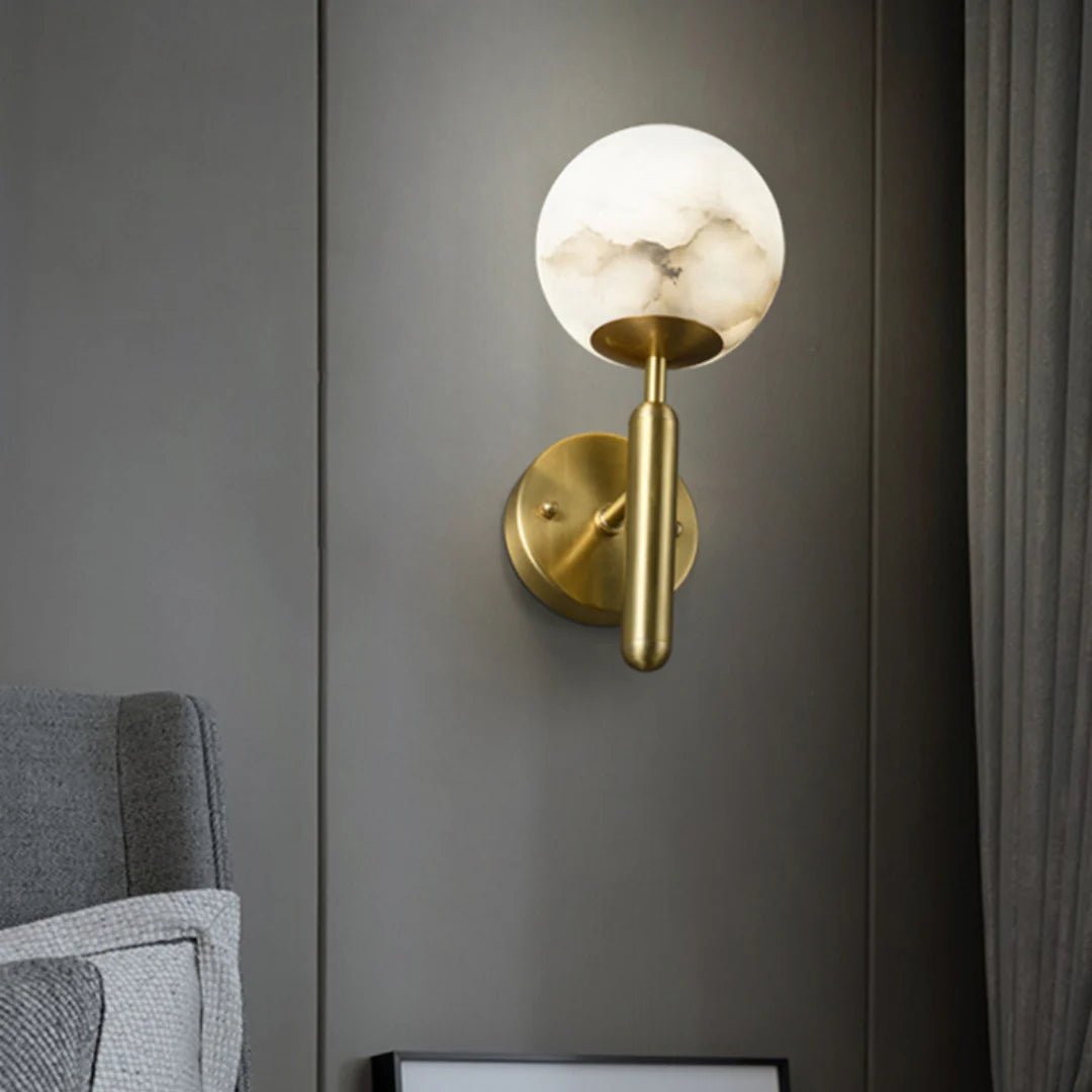 Wall LampOrbis Alabaster Wall LampDia 15cm x H 35cm / Φ 5.9″ x H 13.8″Gold+WhiteLennar Visual