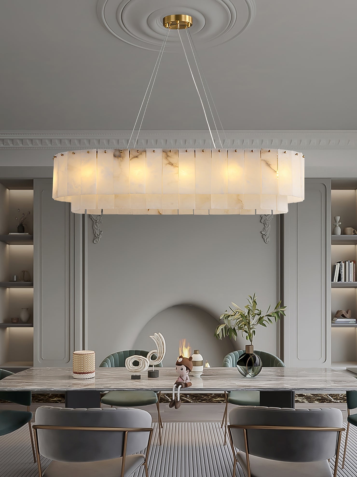 ChandelierPembridge Alabaster ChandelierL 100cm x 35cm x H 20cm / L 39.4″ x L 13.7″ x H 7.9″GoldLennar Visual