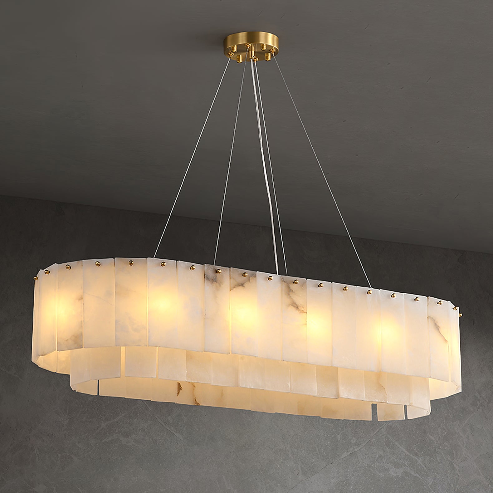 ChandelierPembridge Alabaster ChandelierL 100cm x 35cm x H 20cm / L 39.4″ x L 13.7″ x H 7.9″GoldLennar Visual