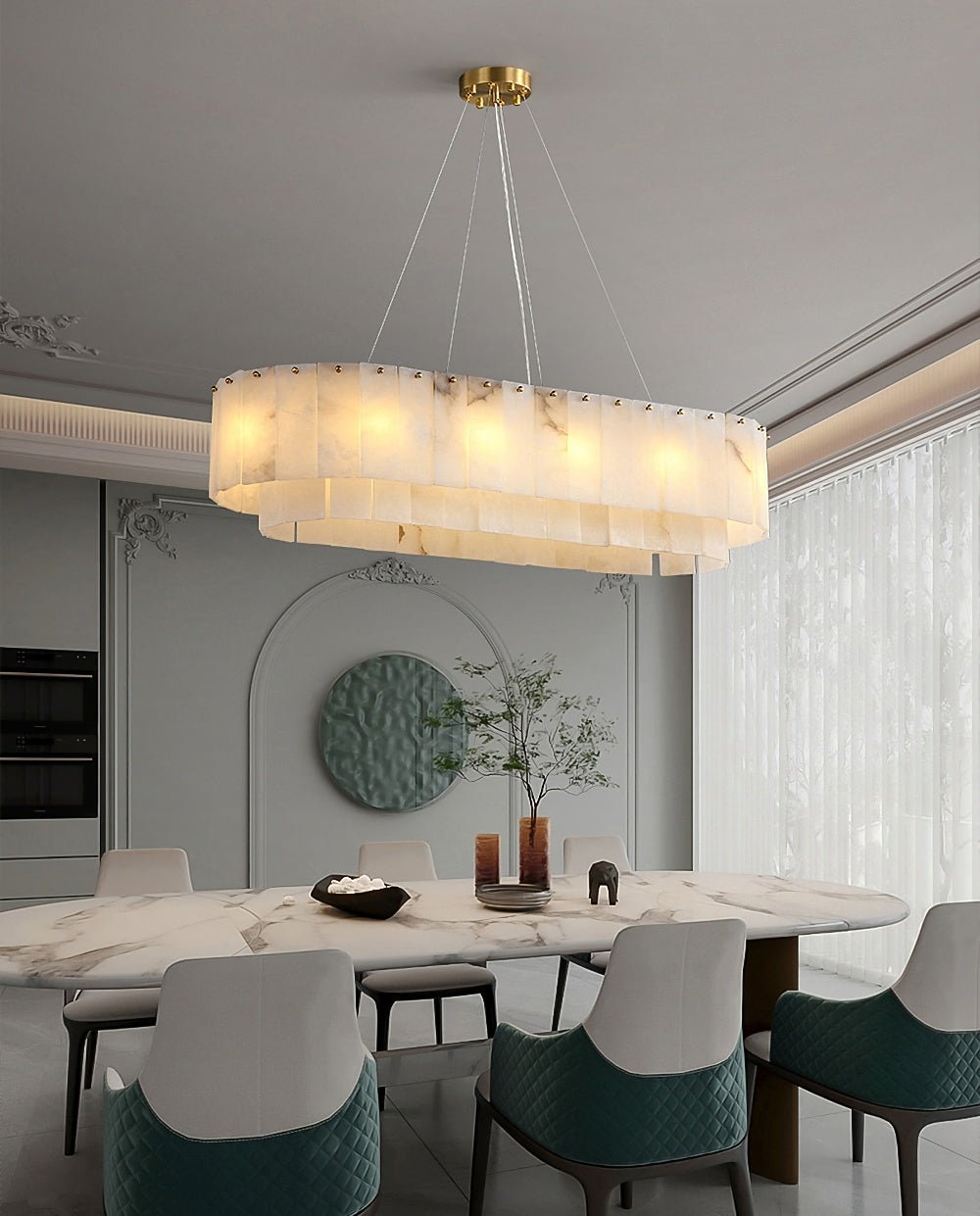 ChandelierPembridge Alabaster ChandelierL 100cm x 35cm x H 20cm / L 39.4″ x L 13.7″ x H 7.9″GoldLennar Visual