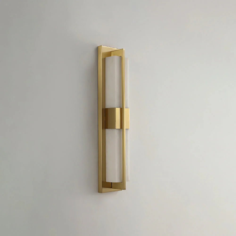 Wall SconceRectangular Alabaster Modern Brass Wall SconceDia 12cm x H 80cm / ∅ 4.7″ x H 31.5″ *2Brass & WhiteLennar Visual