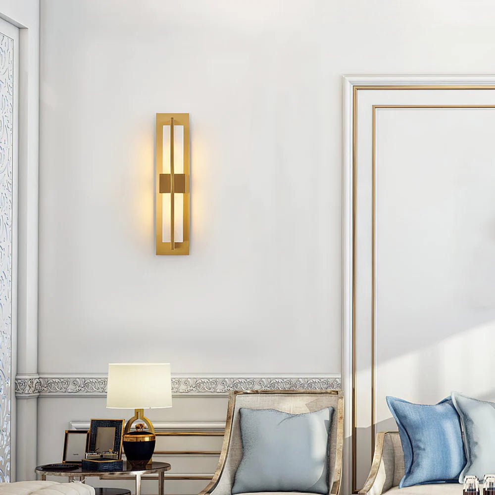 Wall SconceRectangular Alabaster Modern Brass Wall SconceDia 12cm x H 60cm / ∅ 4.7″ x H 23.6″Brass & WhiteLennar Visual
