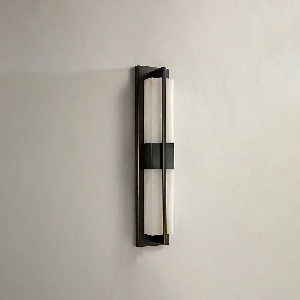 Wall SconceRectangular Alabaster Modern Brass Wall SconceDia 12cm x H 60cm / ∅ 4.7″ x H 23.6″Black & WhiteLennar Visual