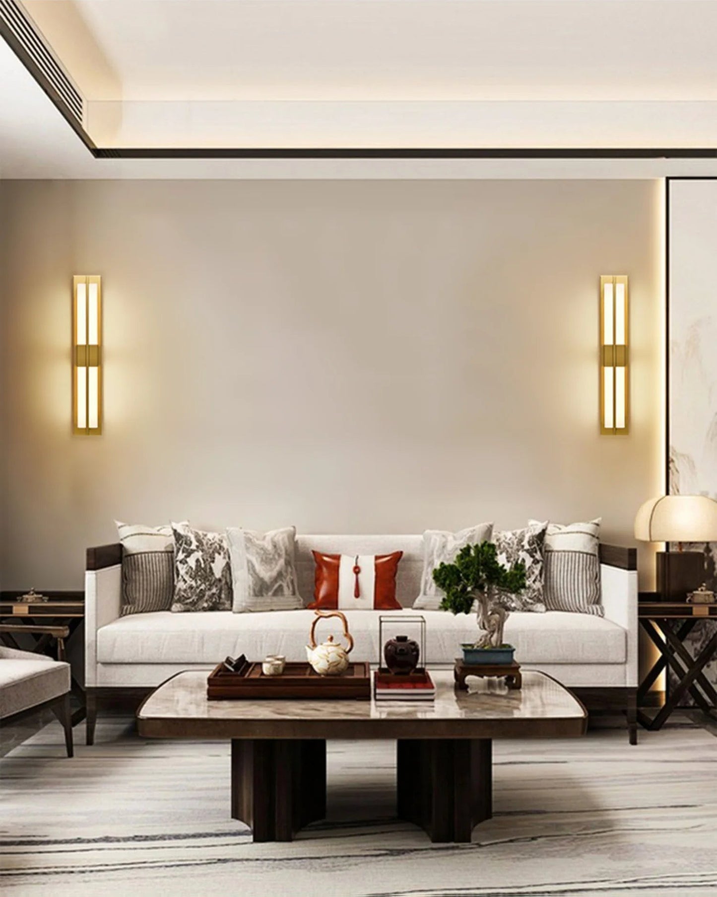 Wall SconceRectangular Alabaster Modern Brass Wall SconceDia 12cm x H 60cm / ∅ 4.7″ x H 23.6″ *2Brass & WhiteLennar Visual