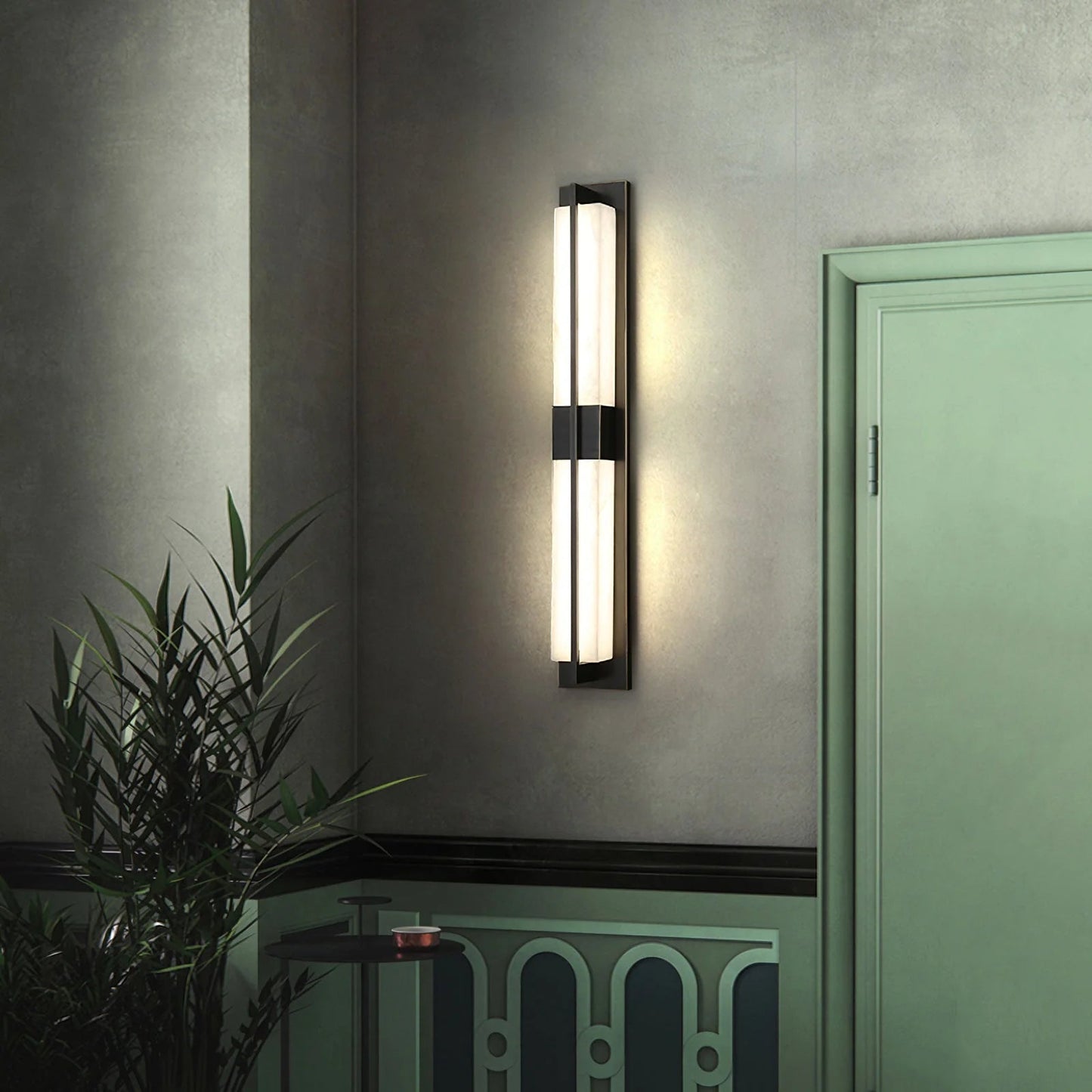 Wall SconceRectangular Alabaster Modern Brass Wall SconceDia 12cm x H 80cm / ∅ 4.7″ x H 31.5″Brass & WhiteLennar Visual