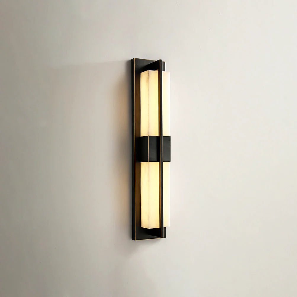 Wall SconceRectangular Alabaster Modern Brass Wall SconceDia 12cm x H 60cm / ∅ 4.7″ x H 23.6″Black & WhiteLennar Visual