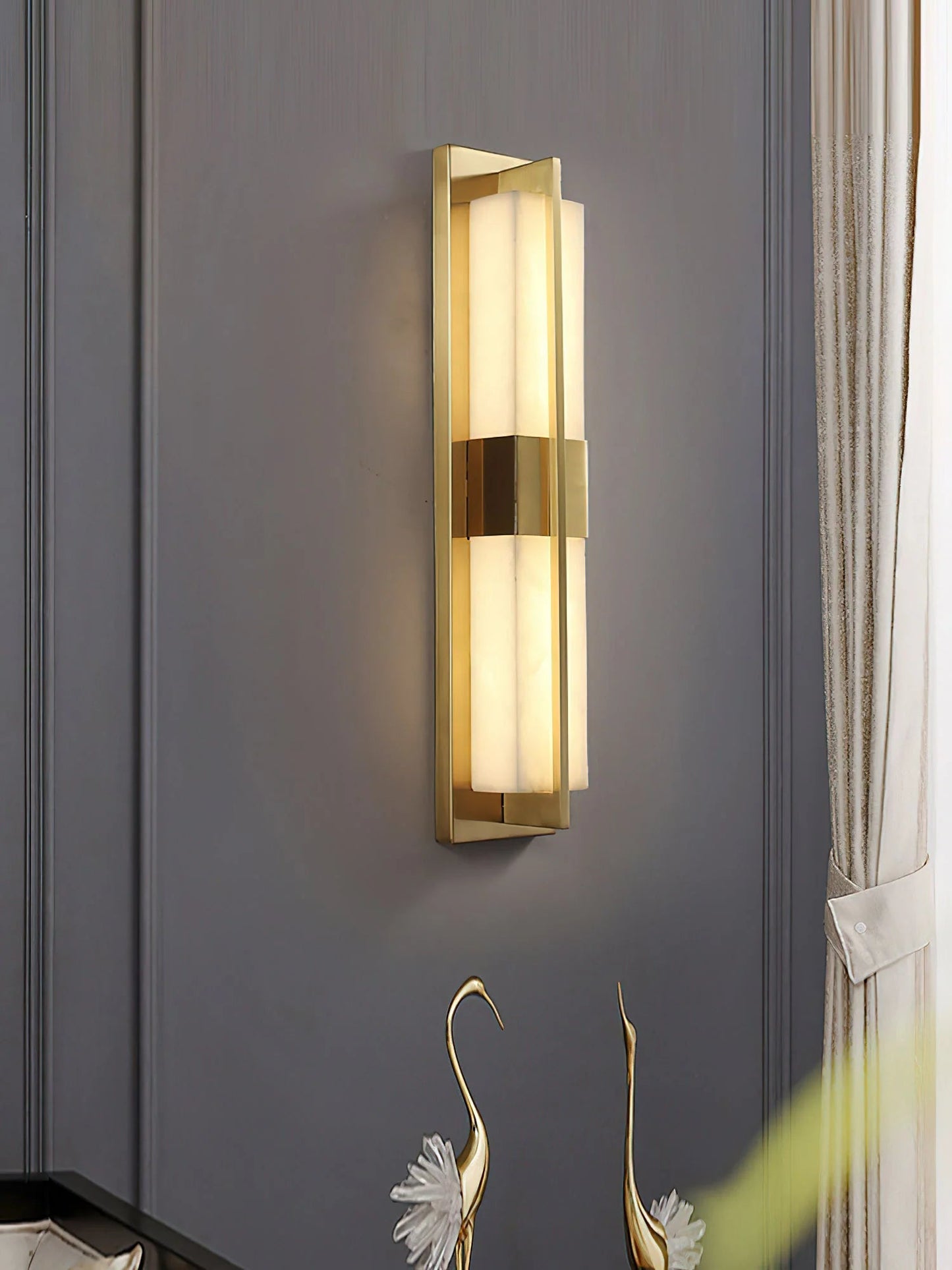 Wall SconceRectangular Alabaster Modern Brass Wall SconceDia 12cm x H 80cm / ∅ 4.7″ x H 31.5″Brass & WhiteLennar Visual