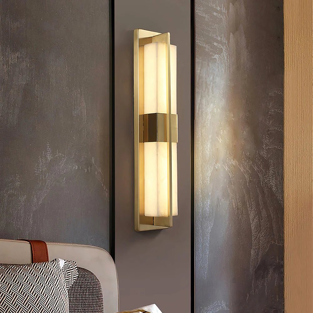 Wall SconceRectangular Alabaster Modern Brass Wall SconceDia 12cm x H 60cm / ∅ 4.7″ x H 23.6″Brass & WhiteLennar Visual