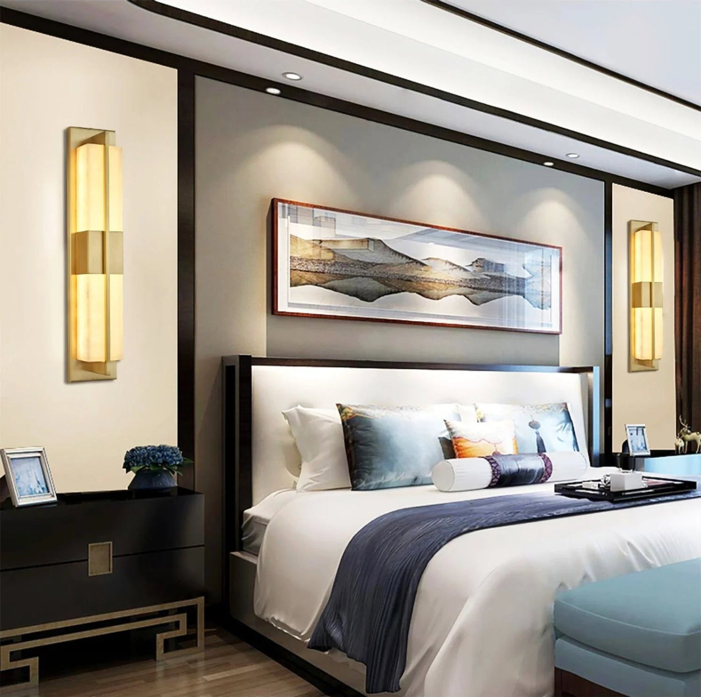 Wall SconceRectangular Alabaster Modern Brass Wall SconceDia 12cm x H 80cm / ∅ 4.7″ x H 31.5″ *2Brass & WhiteLennar Visual