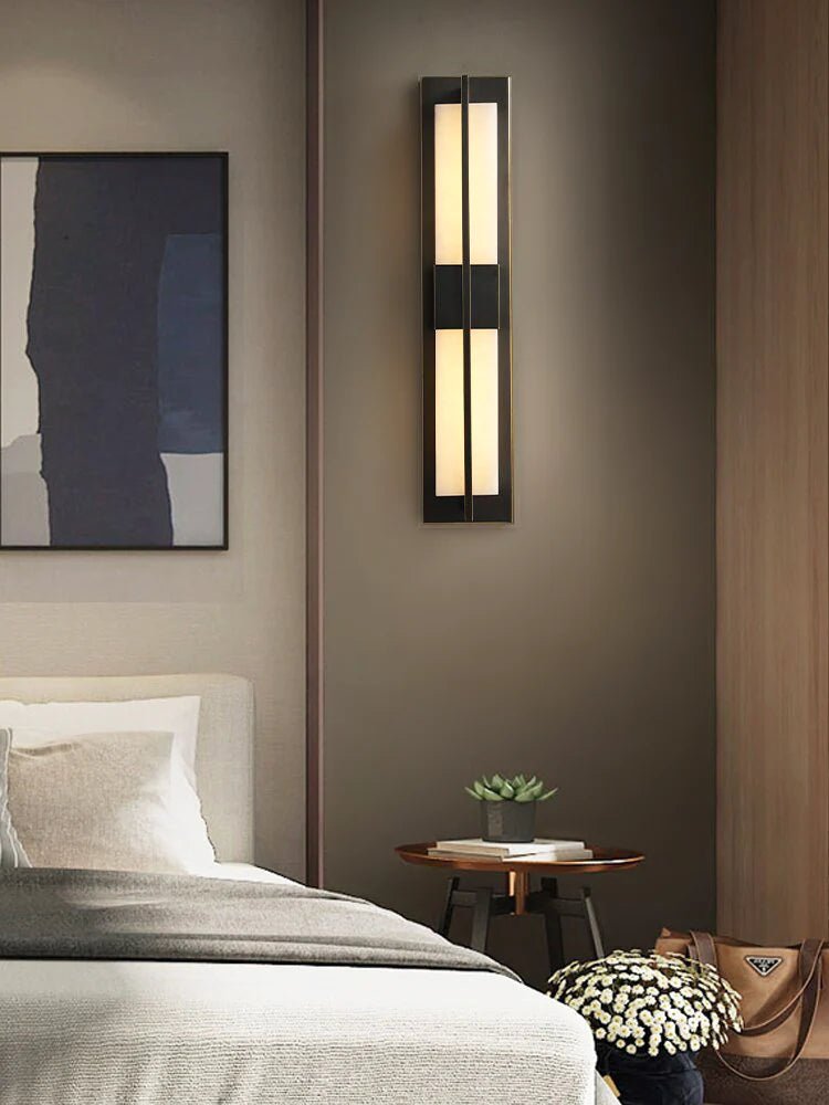 Wall SconceRectangular Alabaster Modern Brass Wall SconceDia 12cm x H 60cm / ∅ 4.7″ x H 23.6″Brass & WhiteLennar Visual