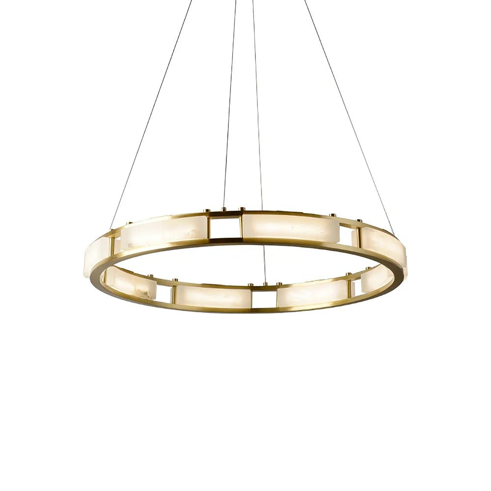 ChandelierRound Qatar Modern Alabaster ChandelierDia 40cm x H 150cm / ∅ 15.7″ x H 59″Brass & WhiteLennar Visual