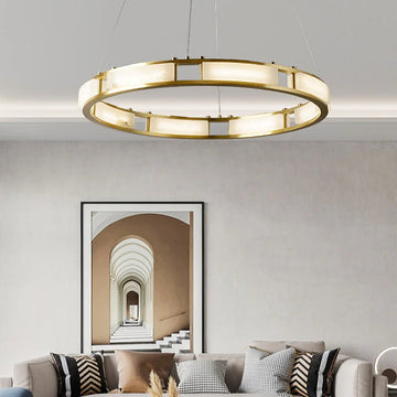 ChandelierRound Qatar Modern Alabaster ChandelierDia 40cm x H 150cm / ∅ 15.7″ x H 59″Brass & WhiteLennar Visual