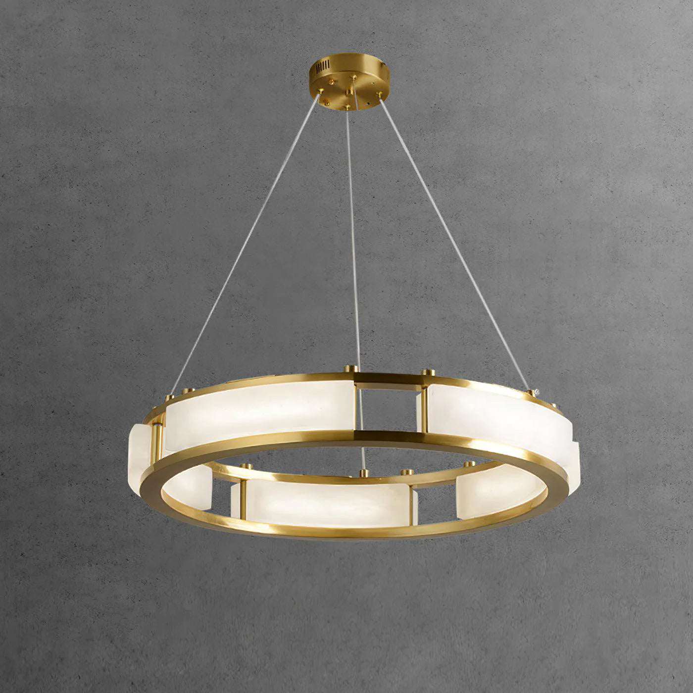 ChandelierRound Qatar Modern Alabaster ChandelierDia 60cm x H 150cm / ∅ 23.6″ x H 59″Brass & WhiteLennar Visual