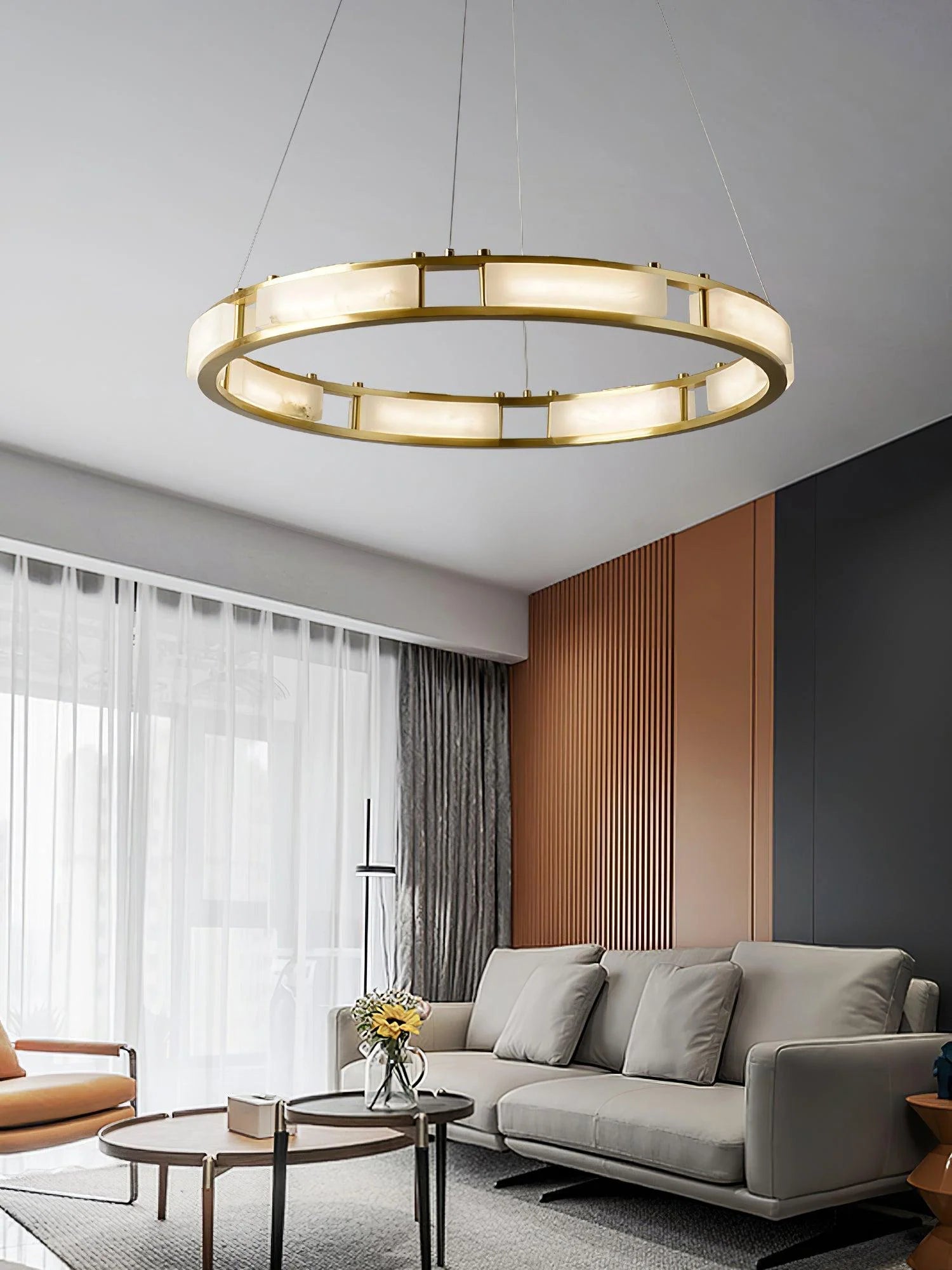 ChandelierRound Qatar Modern Alabaster ChandelierDia 40cm x H 150cm / ∅ 15.7″ x H 59″Brass & WhiteLennar Visual