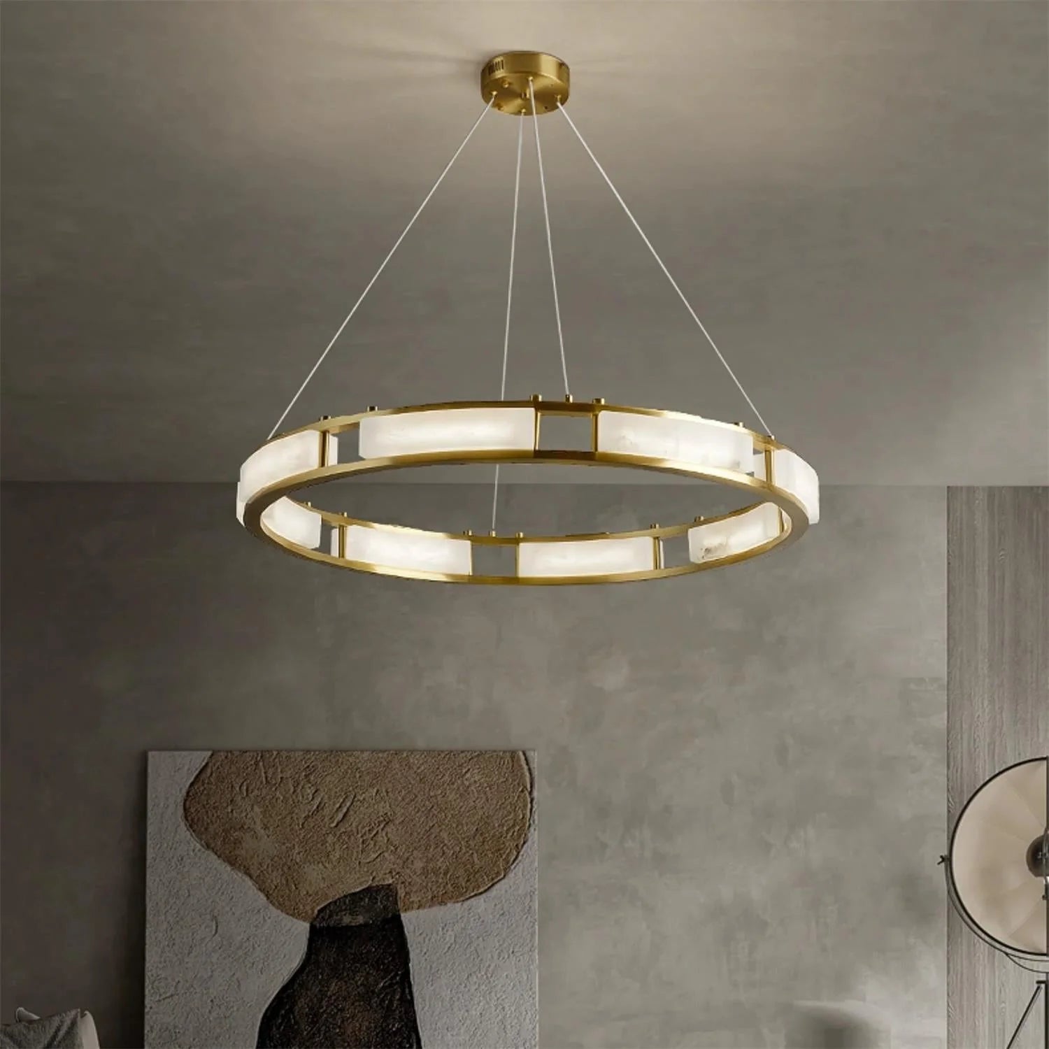 ChandelierRound Qatar Modern Alabaster ChandelierDia 80cm x H 150cm / ∅ 31.5″ x H 59″Brass & WhiteLennar Visual