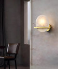 Wall LampRound Savion Alabaster Wall LampDia 20cm x H 20cm / ∅ 7.9″ x H 7.9″Brass & WhiteLennar Visual