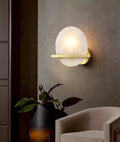 Wall LampRound Savion Alabaster Wall LampDia 20cm x H 20cm / ∅ 7.9″ x H 7.9″Brass & WhiteLennar Visual