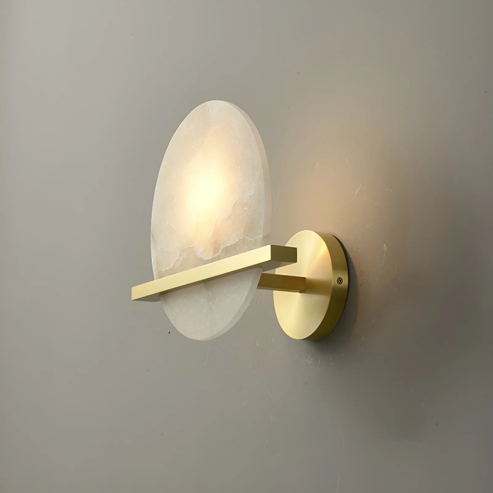 Wall LampRound Savion Alabaster Wall LampDia 20cm x H 20cm / ∅ 7.9″ x H 7.9″ *2Brass & WhiteLennar Visual