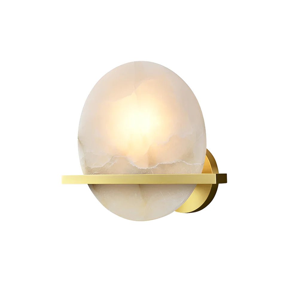 Wall LampRound Savion Alabaster Wall LampDia 20cm x H 20cm / ∅ 7.9″ x H 7.9″Brass & WhiteLennar Visual