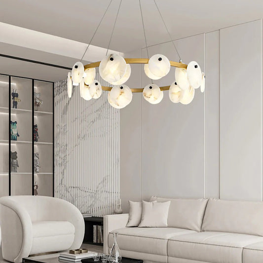 ChandelierRound Trinidad Alabaster ChandelierDia 80cm x H 15cm / ∅ 31.5″ x H 5.9″WhiteLennar Visual