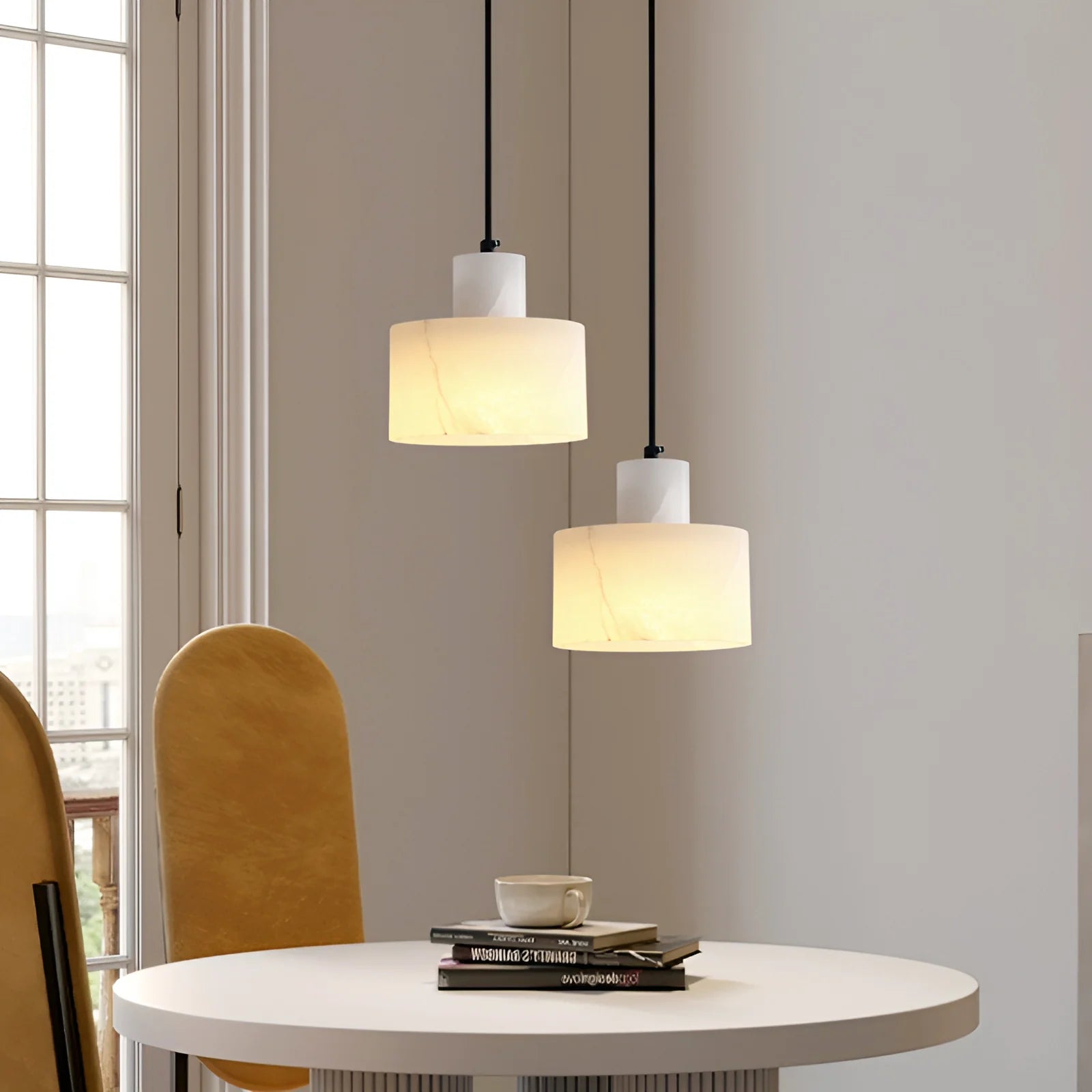 Pendant LampSimple Cyls Alabaster Pendant LampDia 14cm x H 14cm / ∅ 5.5″ x H 5.5″WhiteLennar Visual