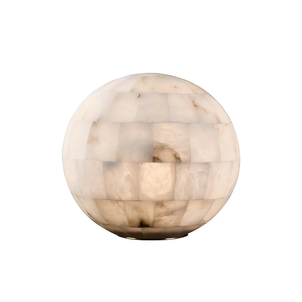 Table LampSpherical Alabaster Ball Table LampDia 28cm x H 28cm / ∅ 11″ x H 11″Brass & WhiteLennar Visual