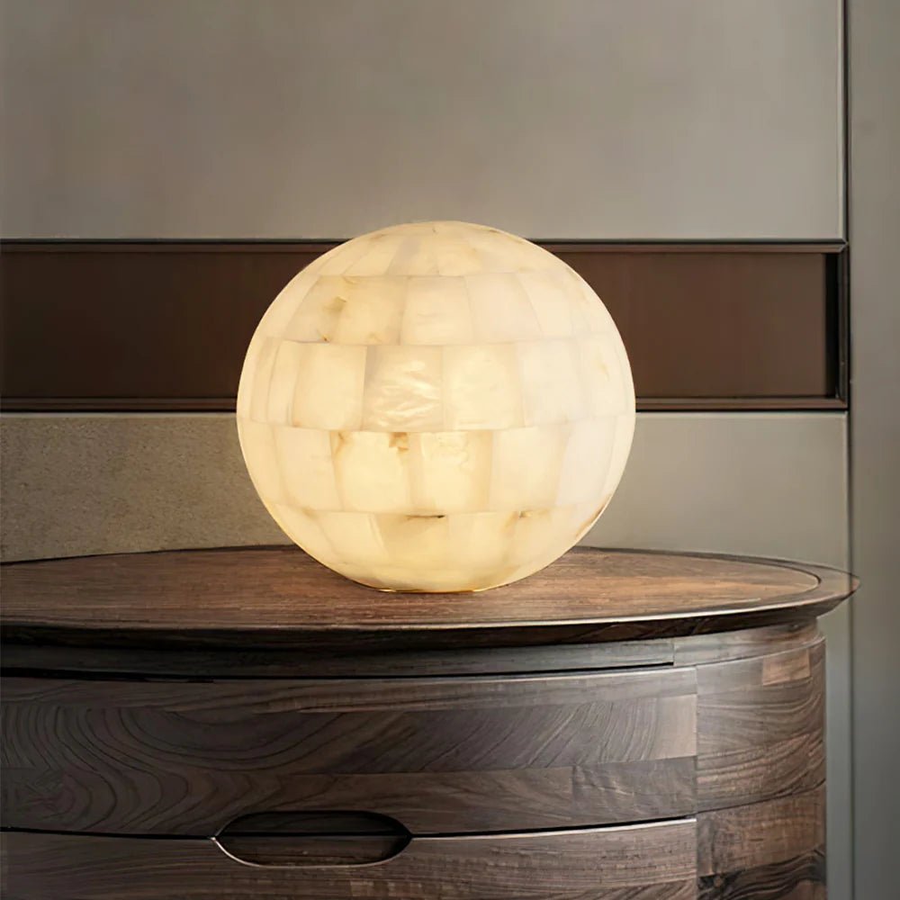 Table LampSpherical Alabaster Ball Table LampDia 28cm x H 28cm / ∅ 11″ x H 11″Brass & WhiteLennar Visual