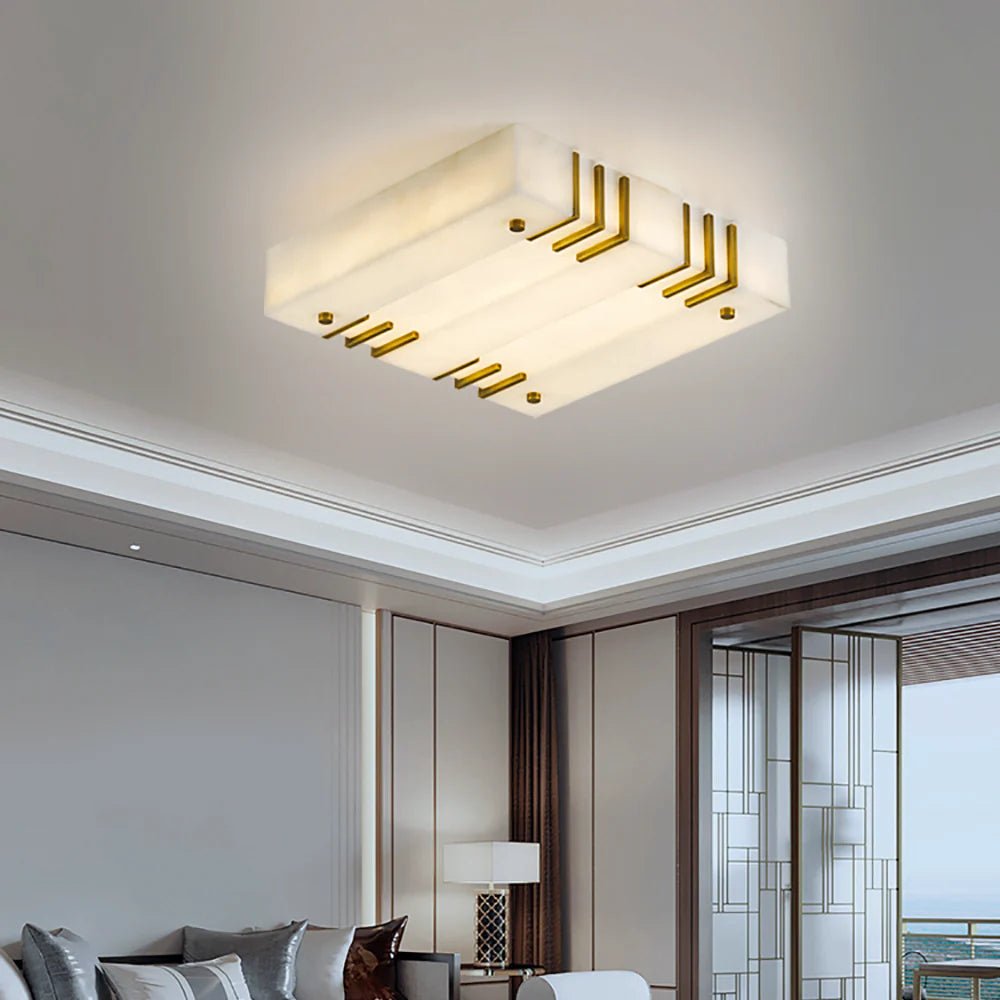 Ceiling LightSquare Alabaster Gold Ceiling LampDia 40cm x H 10cm / ∅ 15.7″ x H 3.9″WhiteLennar Visual