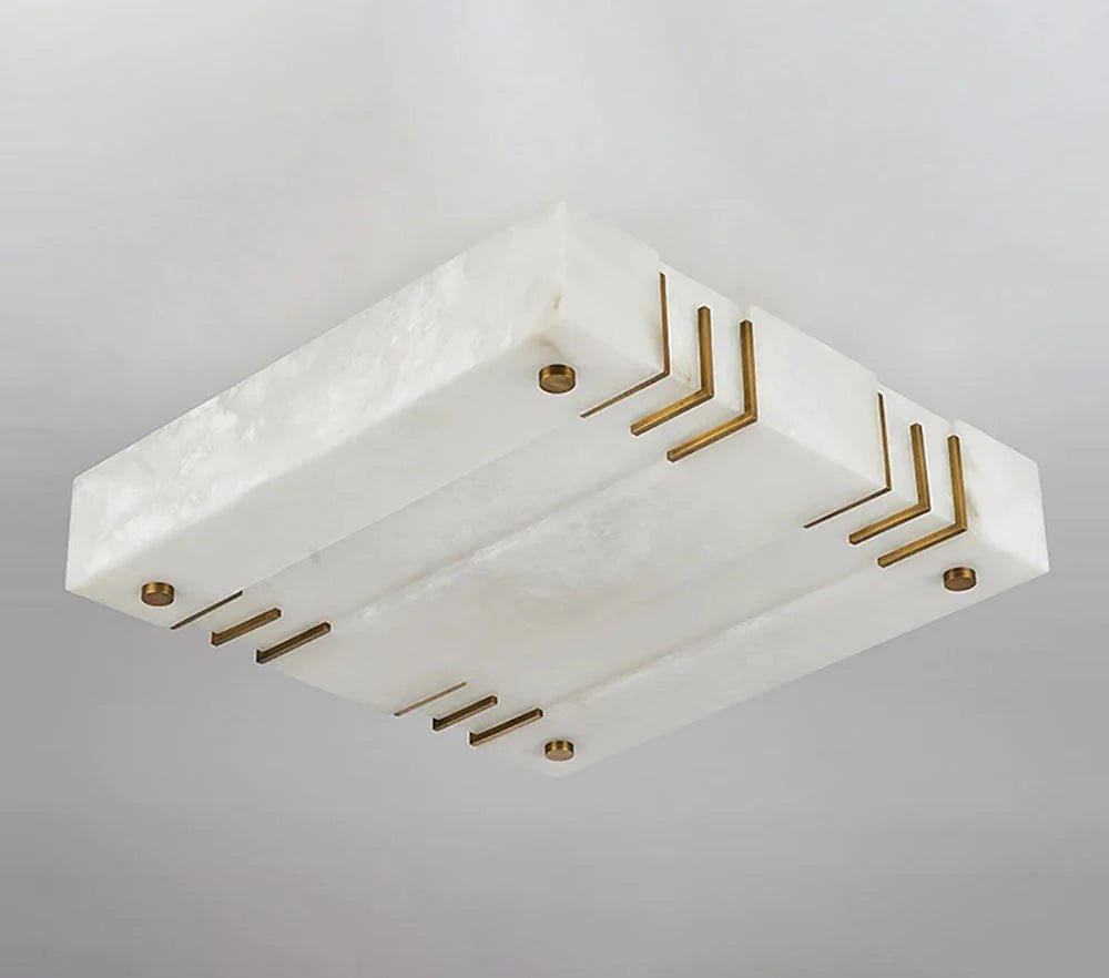 Ceiling LightSquare Alabaster Gold Ceiling LampDia 60cm x H 10cm / ∅ 23.6″ x H 3.9″WhiteLennar Visual