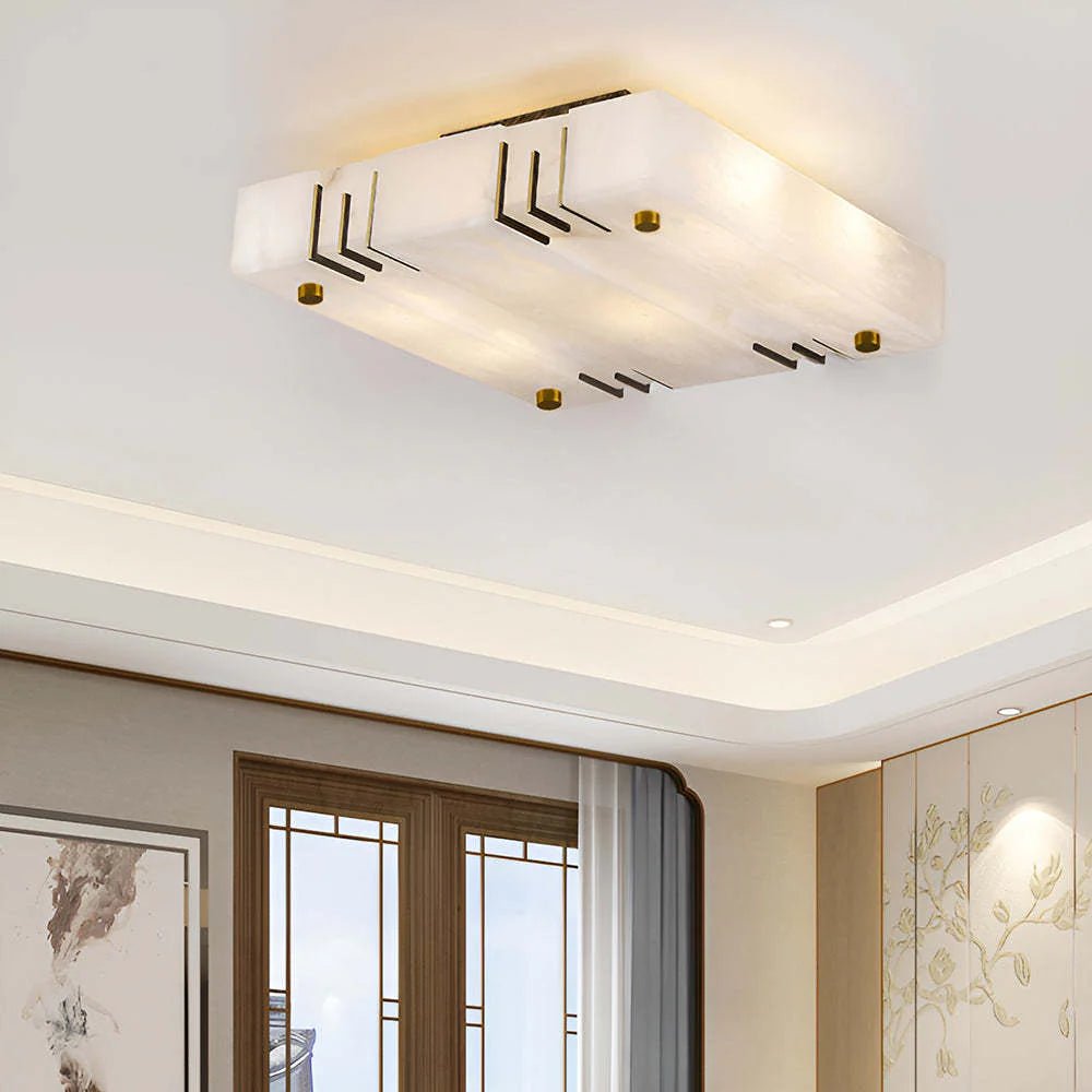 Ceiling LightSquare Alabaster Gold Ceiling LampDia 80cm x H 10cm / ∅ 31.4″ x H 3.9″WhiteLennar Visual