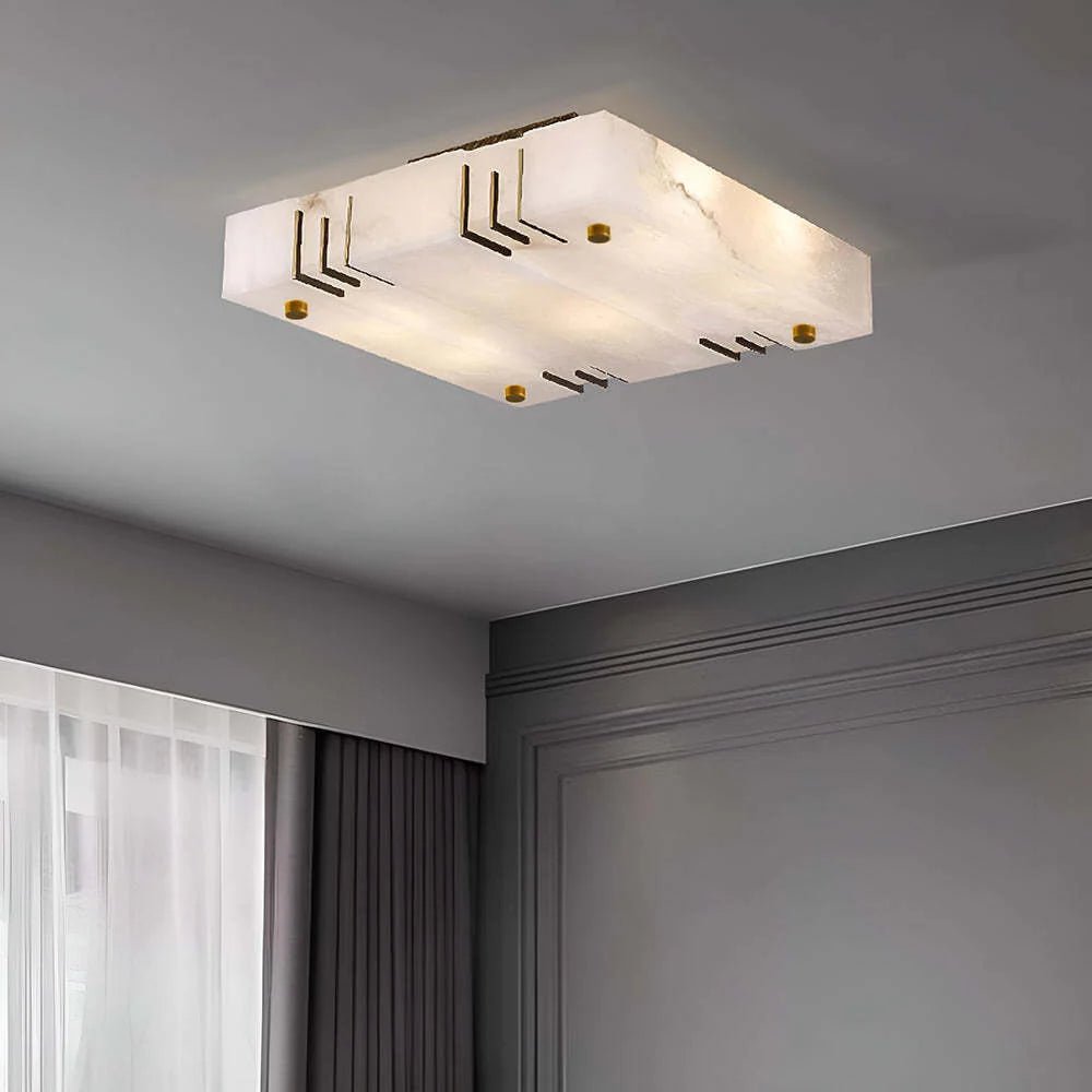 Ceiling LightSquare Alabaster Gold Ceiling LampDia 40cm x H 10cm / ∅ 15.7″ x H 3.9″WhiteLennar Visual