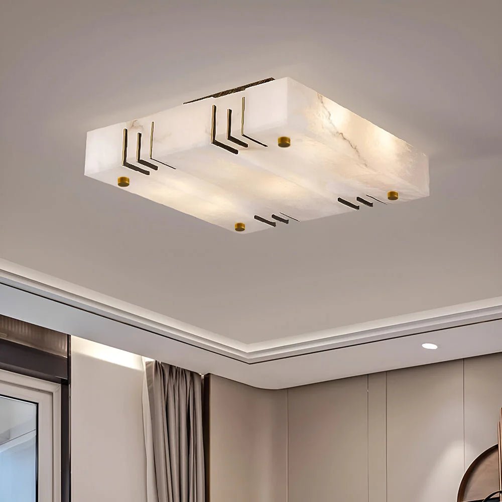 Ceiling LightSquare Alabaster Gold Ceiling LampDia 80cm x H 10cm / ∅ 31.4″ x H 3.9″WhiteLennar Visual