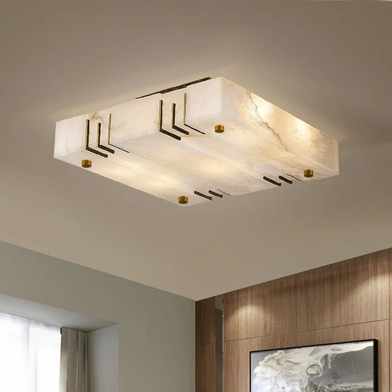 Ceiling LightSquare Alabaster Gold Ceiling LampDia 40cm x H 10cm / ∅ 15.7″ x H 3.9″WhiteLennar Visual