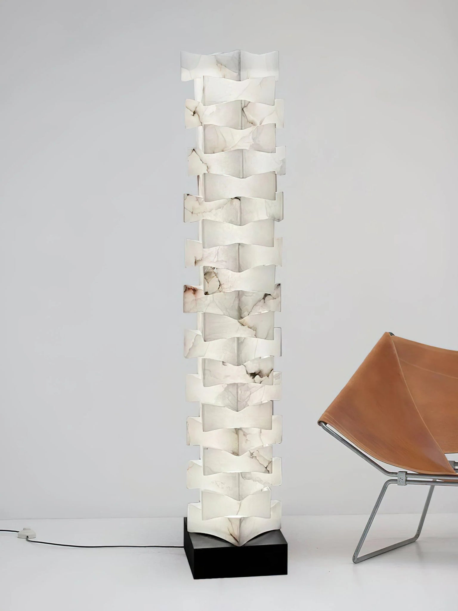 Floor LampStacked Alabaster Squares Floor LampL 28cm x W 18cm x H 160cm / L 11″ x W 7.1″ x H 63″Cool LightLennar Visual