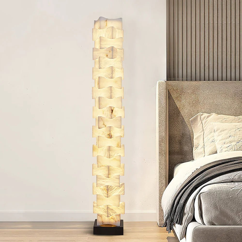 Floor LampStacked Alabaster Squares Floor LampL 28cm x W 18cm x H 160cm / L 11″ x W 7.1″ x H 63″Warm LightLennar Visual