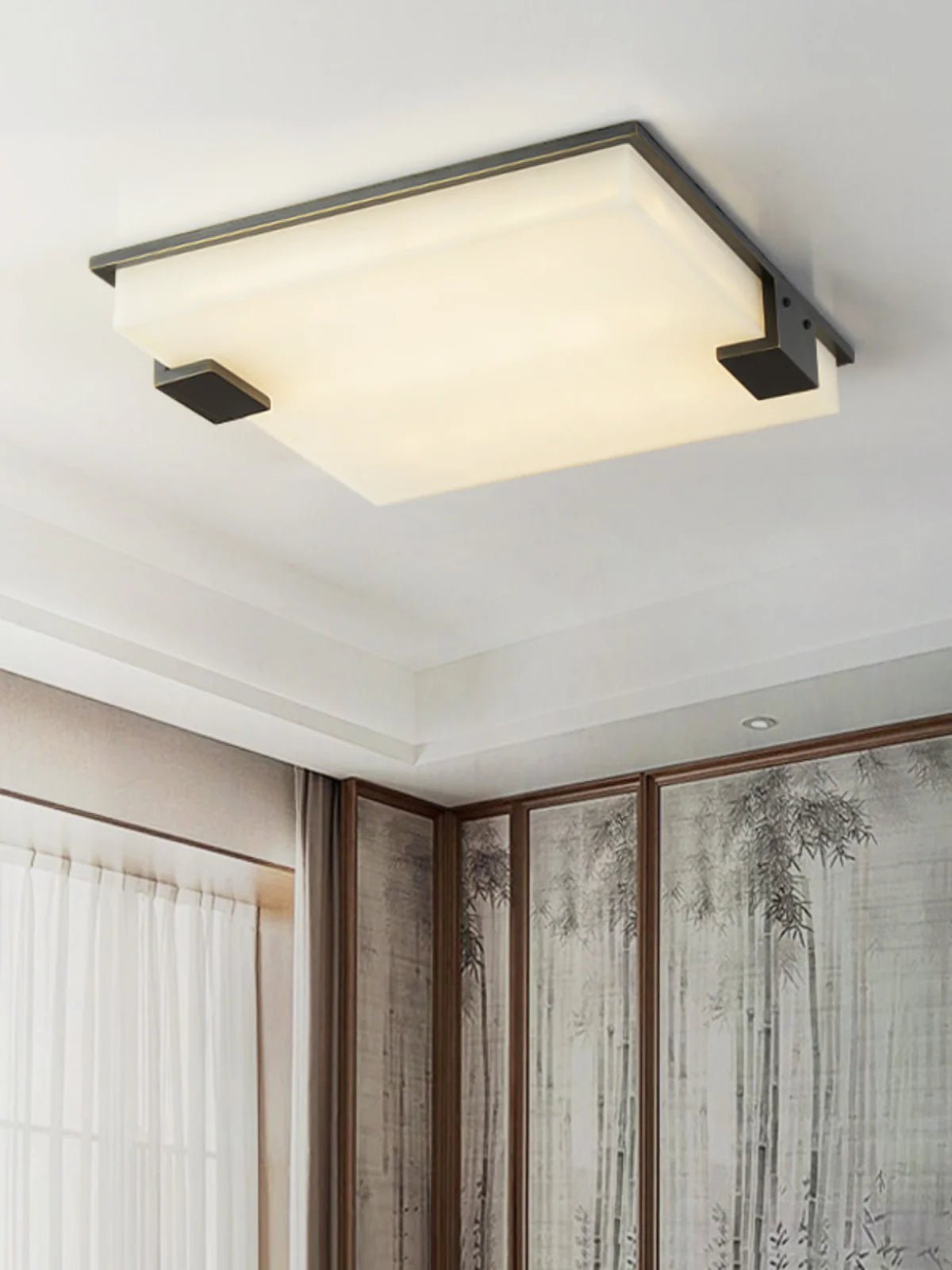 Ceiling LightStylish Black Square Alabaster Ceiling LightDia 40cm x H 40cm / ∅ 15.7″ x H 15.7″WhiteLennar Visual