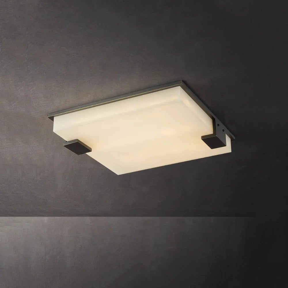 Ceiling LightStylish Black Square Alabaster Ceiling LightDia 40cm x H 40cm / ∅ 15.7″ x H 15.7″WhiteLennar Visual