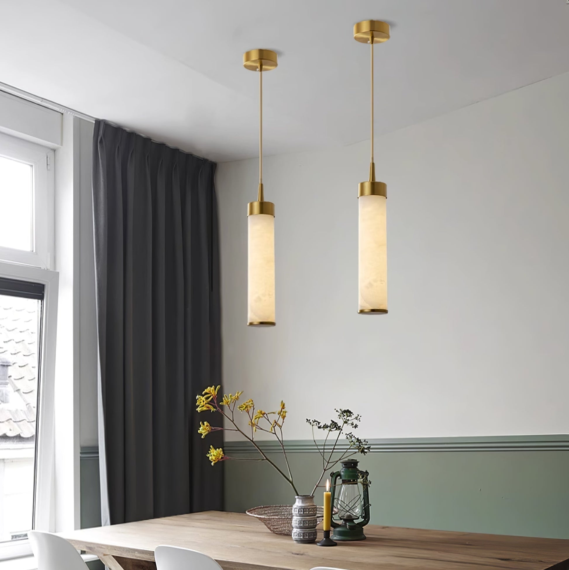 Pendant LightTala Alabaster Pendant Lamp2 Heads Dia 15cm x H 150cm / ∅ 5.9″ x H 59″Brass & White AlabasterLennar Visual